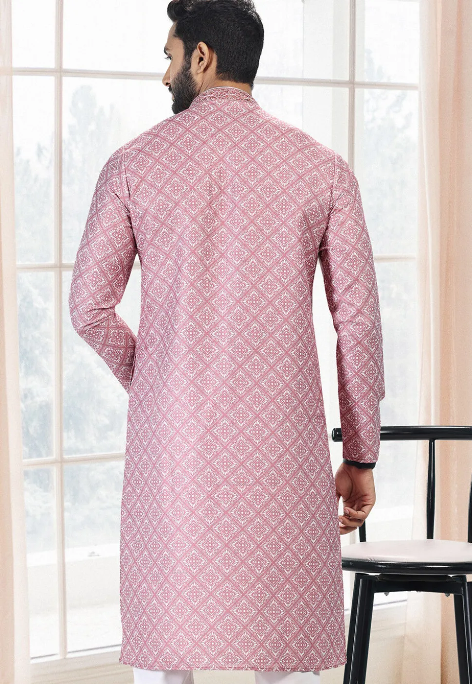 Digital Printed Cotton Kurta in Pink