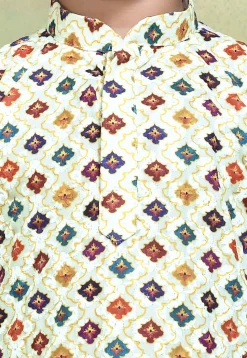 Digital Printed Cotton Kurta in Off White