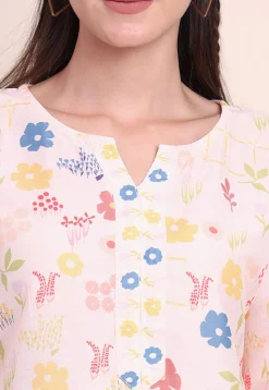 Digital Printed Cotton Kurti in Peach