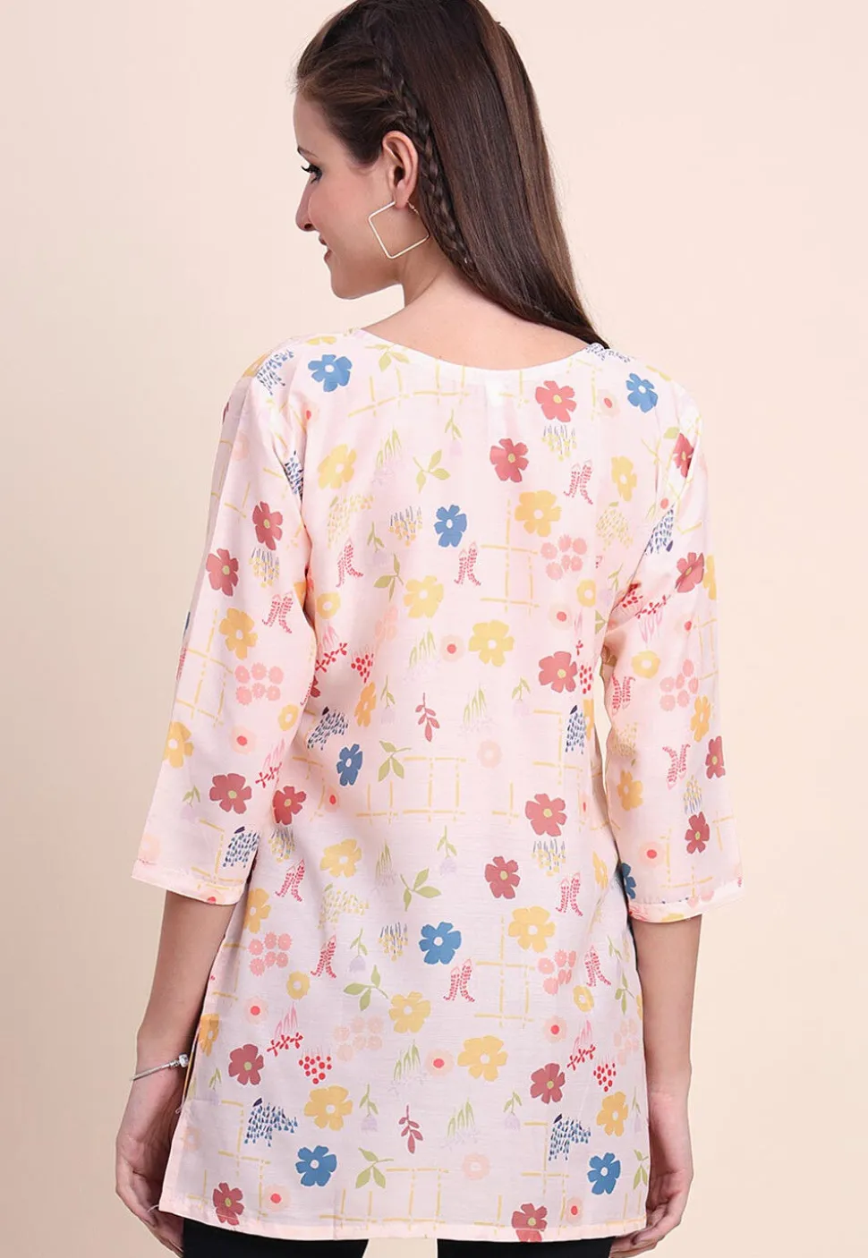 Digital Printed Cotton Kurti in Peach