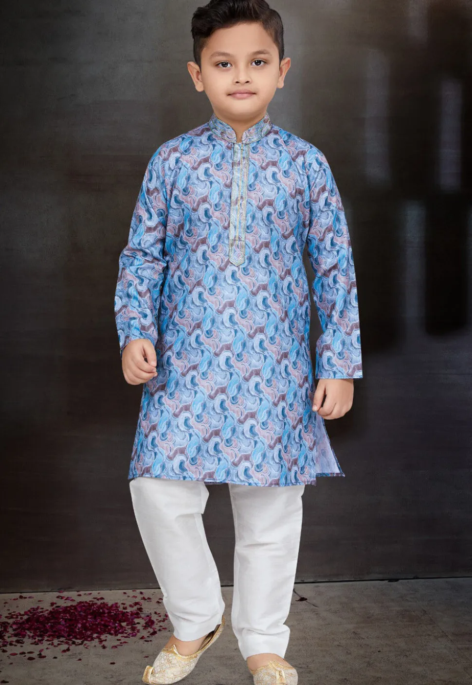Digital Printed Cotton Kurta Set in Blue