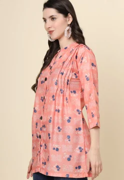 Digital Printed Cotton Kurti in Peach