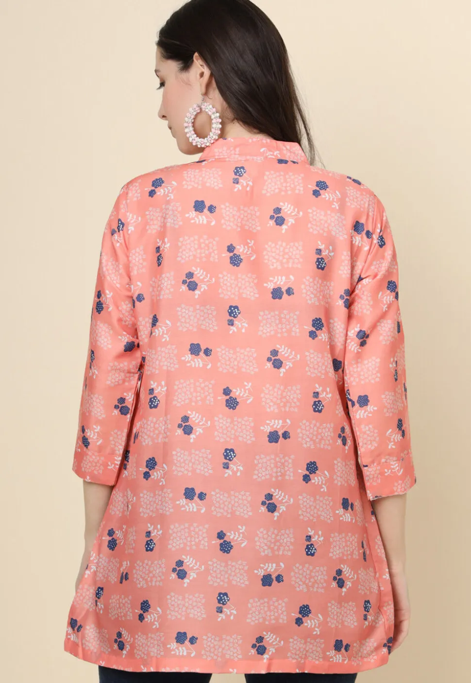 Digital Printed Cotton Kurti in Peach