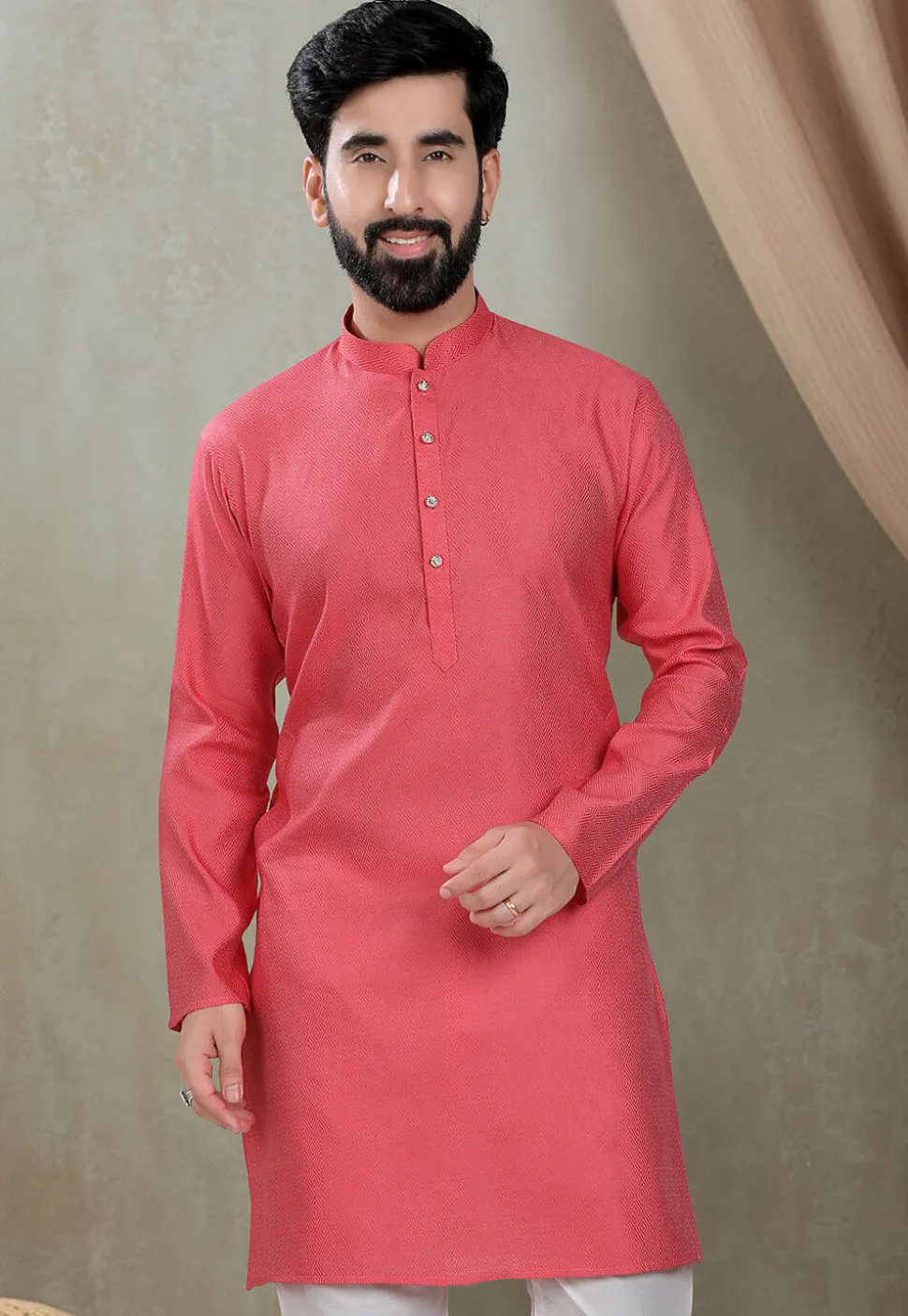Digital Printed Cotton Kurta in Red