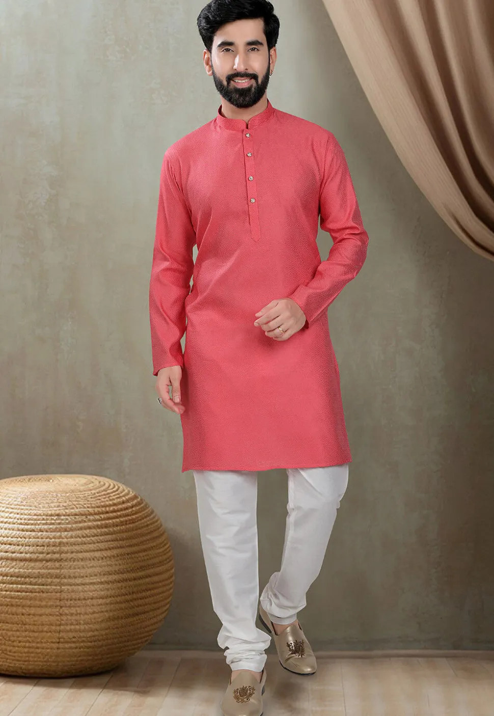 Digital Printed Cotton Kurta in Red