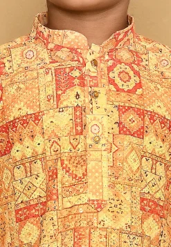 Digital Printed Cotton Kurta in Yellow