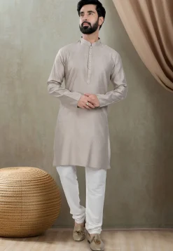 Digital Printed Cotton Kurta Set in Grey
