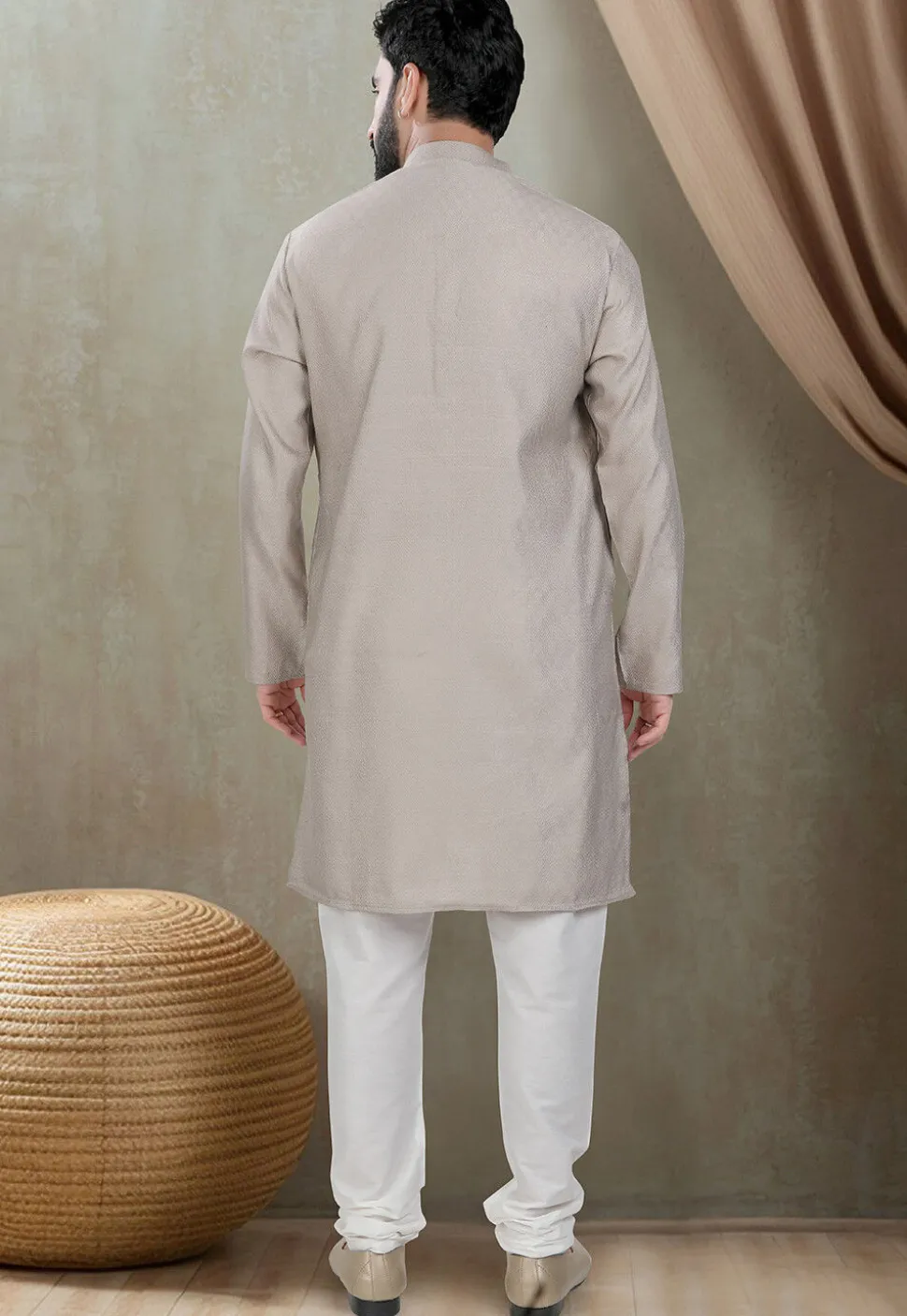 Digital Printed Cotton Kurta Set in Grey