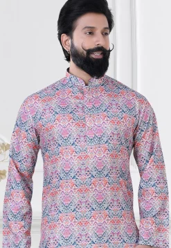 Digital Printed Cotton Kurta Set in Multicolor