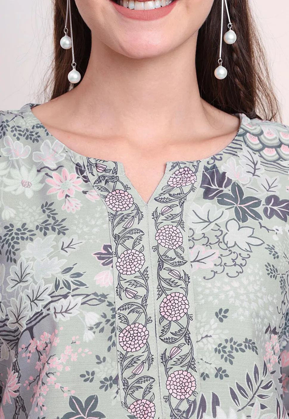Digital Printed Cotton Kurti in Grey