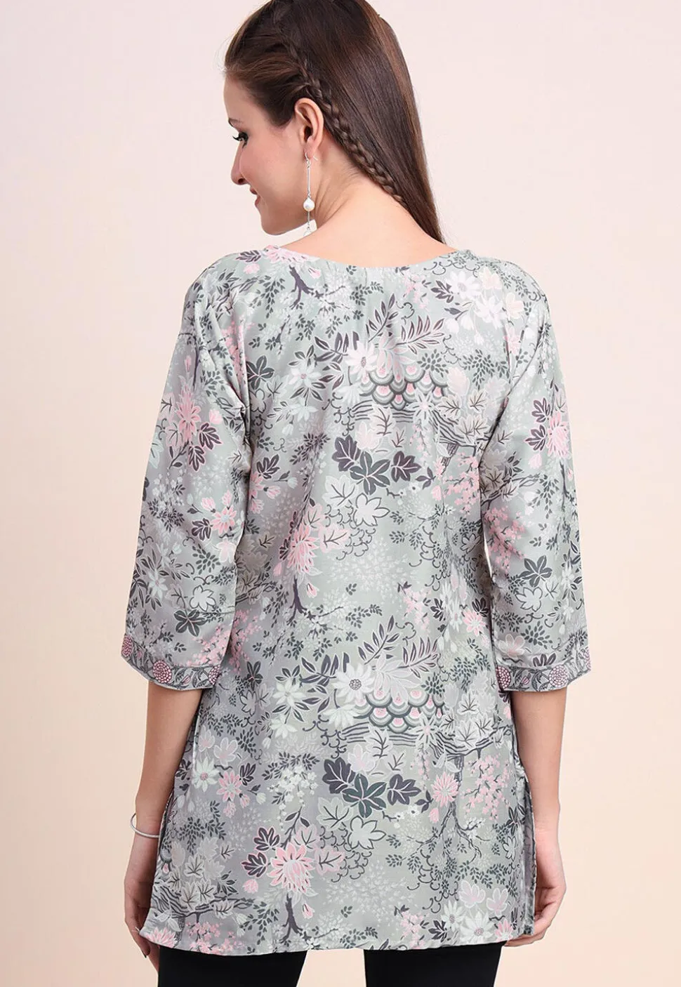 Digital Printed Cotton Kurti in Grey