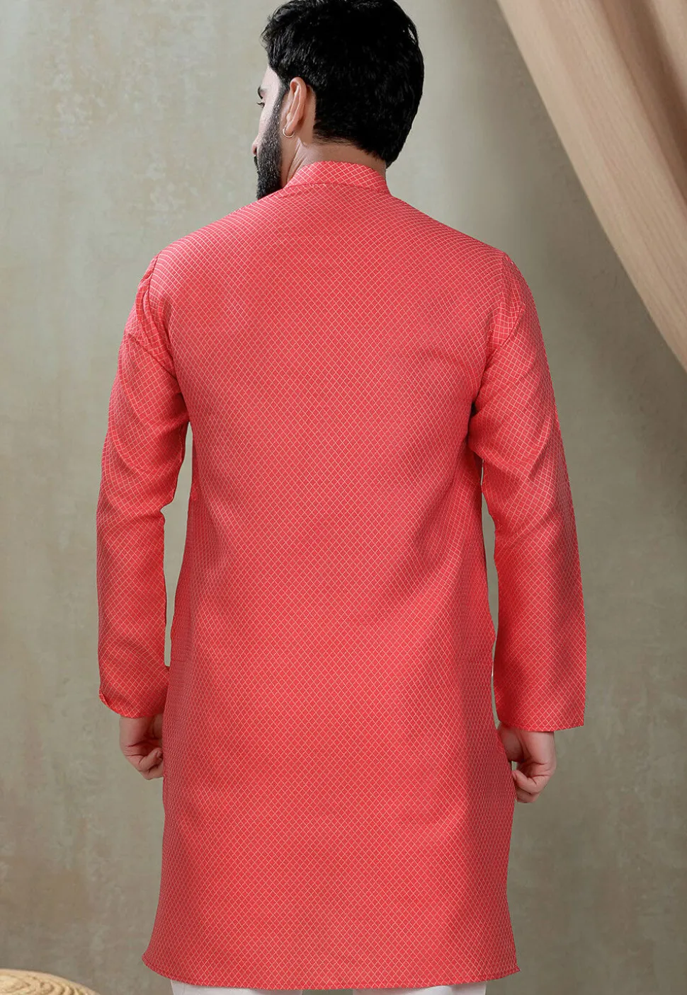 Digital Printed Cotton Kurta in Red