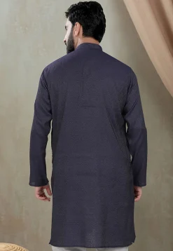 Digital Printed Cotton Kurta in Navy Blue