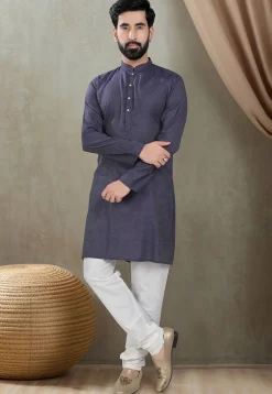 Digital Printed Cotton Kurta in Navy Blue