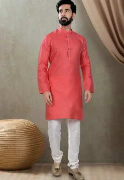 Digital Printed Cotton Kurta Set in Red