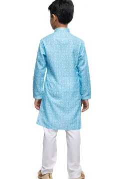 Digital Printed Cotton Kurta Set in Sky Blue