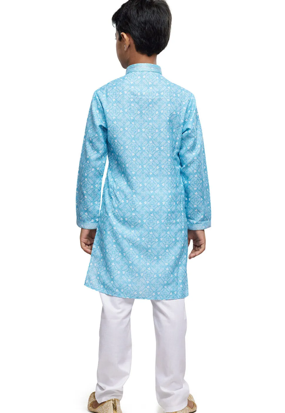 Digital Printed Cotton Kurta Set in Sky Blue