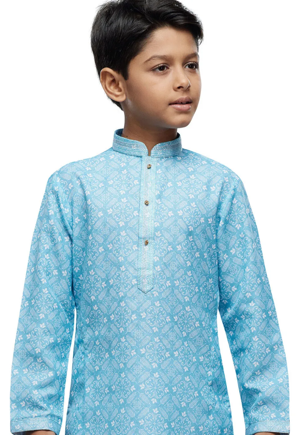 Digital Printed Cotton Kurta Set in Sky Blue