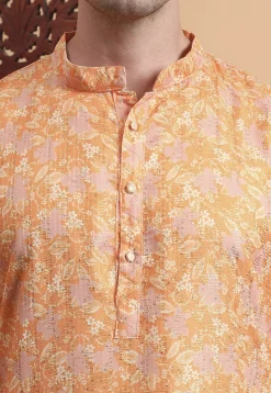 Digital Printed Cotton Kurta in Orange