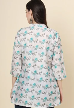 Digital Printed Cotton Kurti in Off White