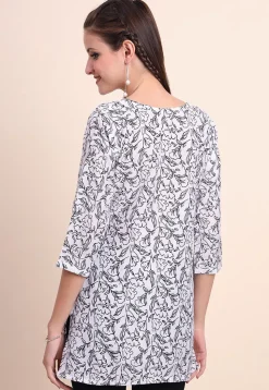 Digital Printed Cotton Kurti in Off White
