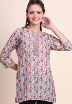 Digital Printed Cotton Kurti in Fawn