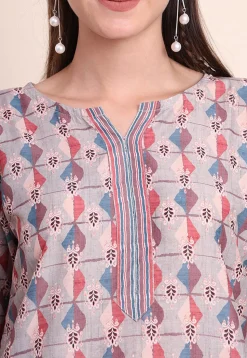 Digital Printed Cotton Kurti in Fawn
