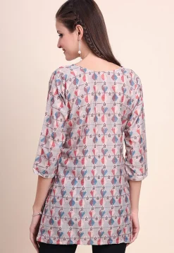 Digital Printed Cotton Kurti in Fawn