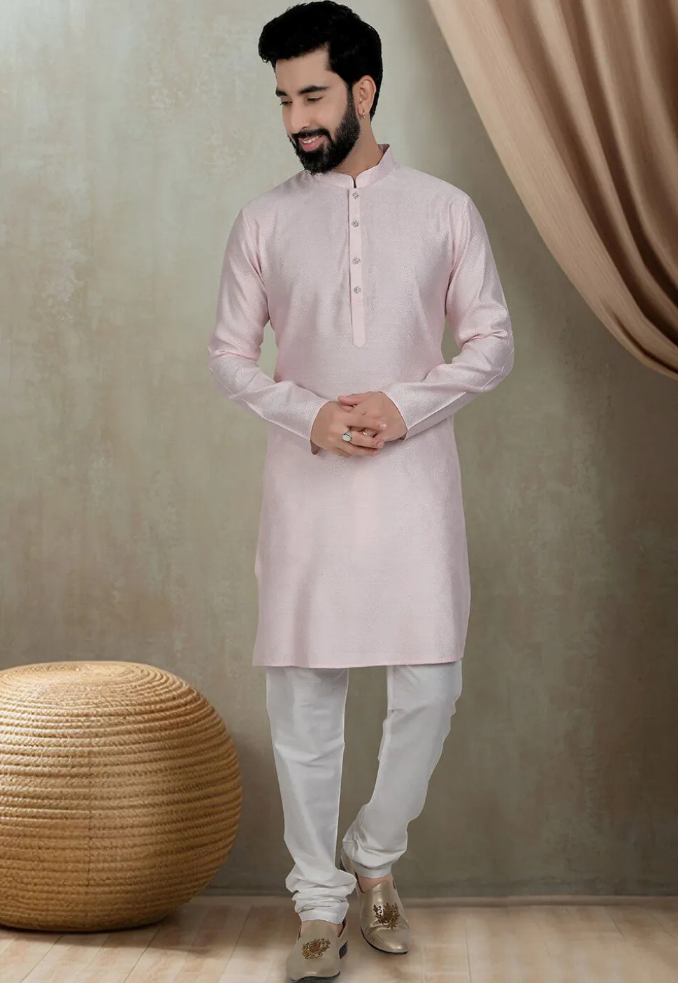 Digital Printed Cotton Kurta Set in Pink