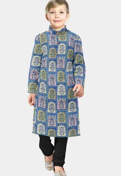 Digital Printed Cotton Kurta Set in Blue