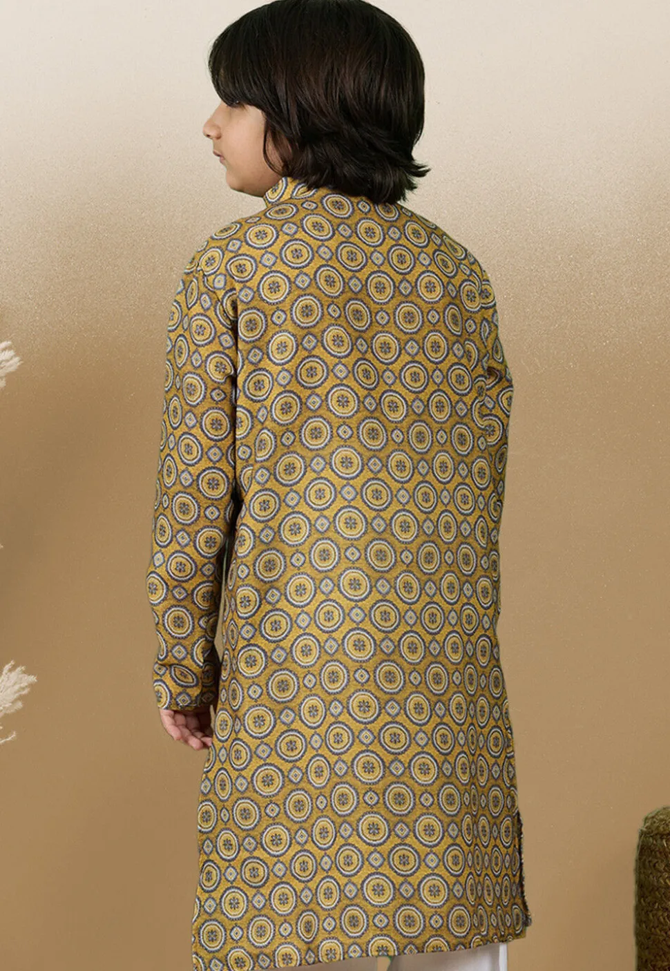 Digital Printed Cotton Kurta in Mustard