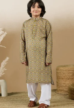 Digital Printed Cotton Kurta in Mustard