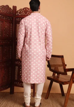 Digital Printed Cotton Kurta in Peach