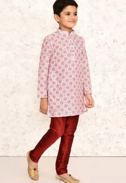 Digital Printed Cotton Kurta Set in White