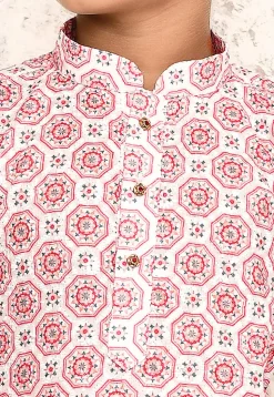 Digital Printed Cotton Kurta Set in White