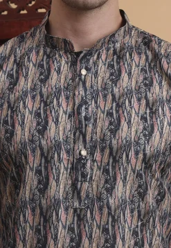 Digital Printed Cotton Kurta in Grey