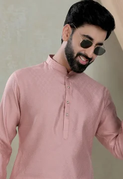 Digital Printed Cotton Kurta Set in Pink