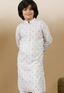Digital Printed Cotton Kurta in Off White