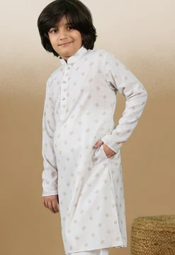 Digital Printed Cotton Kurta in Off White