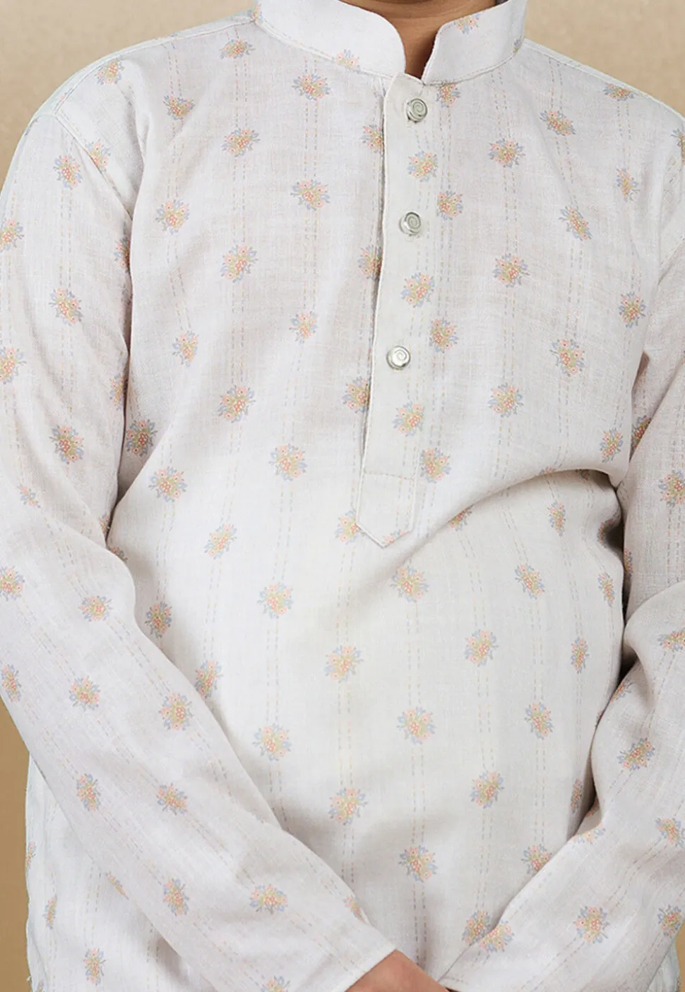 Digital Printed Cotton Kurta in Off White