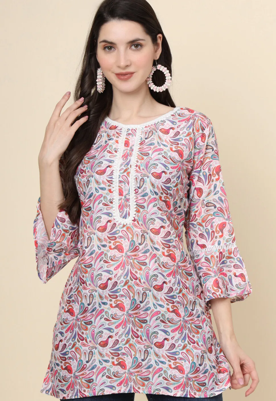 Digital Printed Cotton Kurti in Multicolor