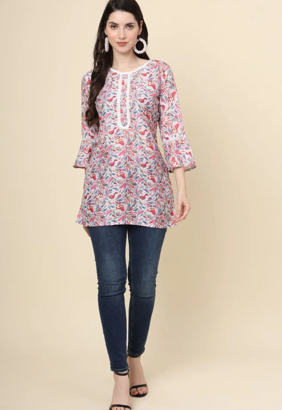 Digital Printed Cotton Kurti in Multicolor