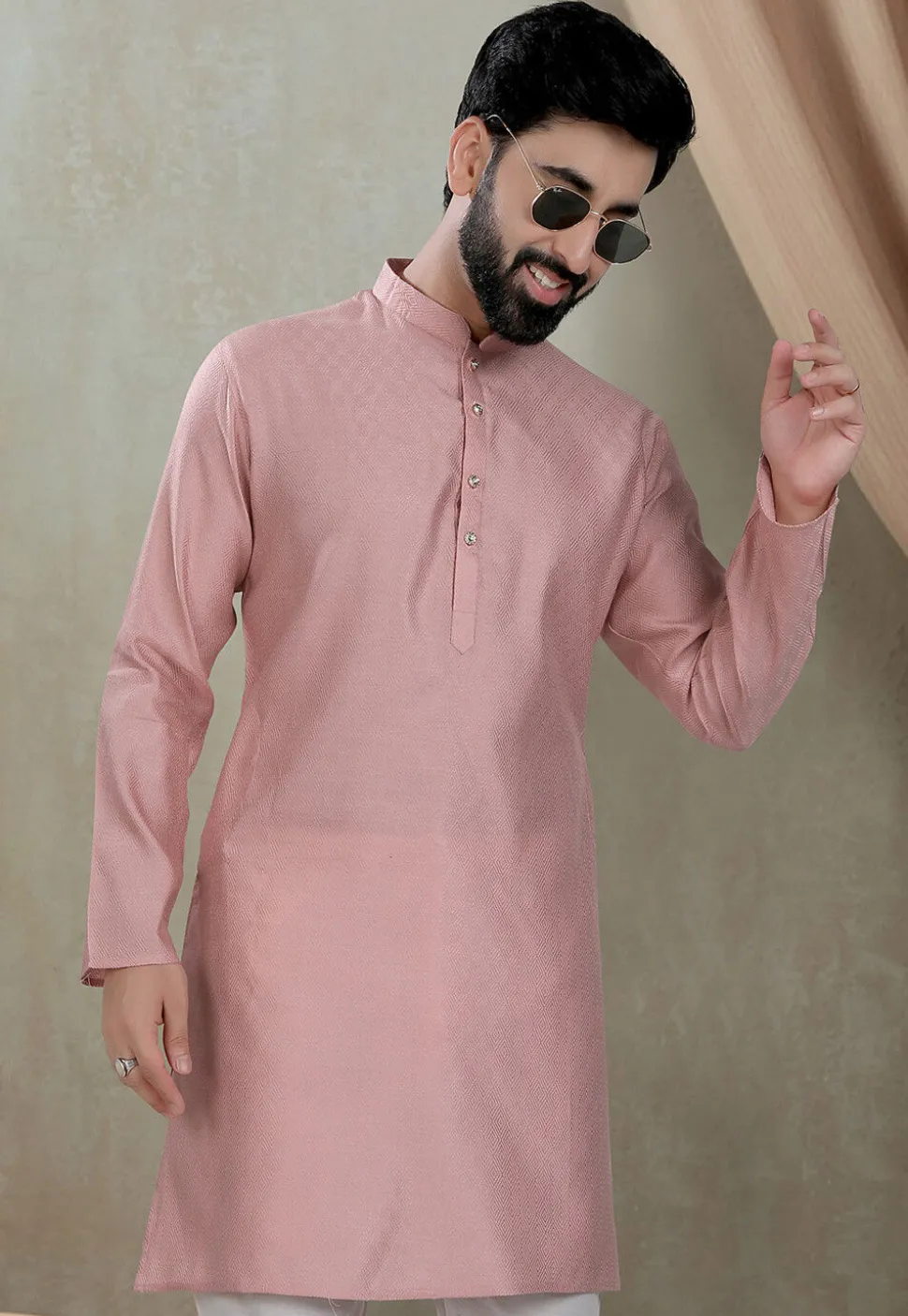 Digital Printed Cotton Kurta in Pink