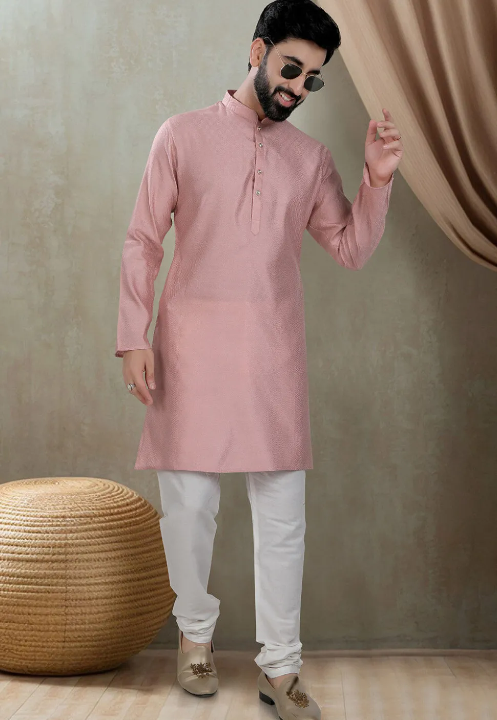 Digital Printed Cotton Kurta in Pink