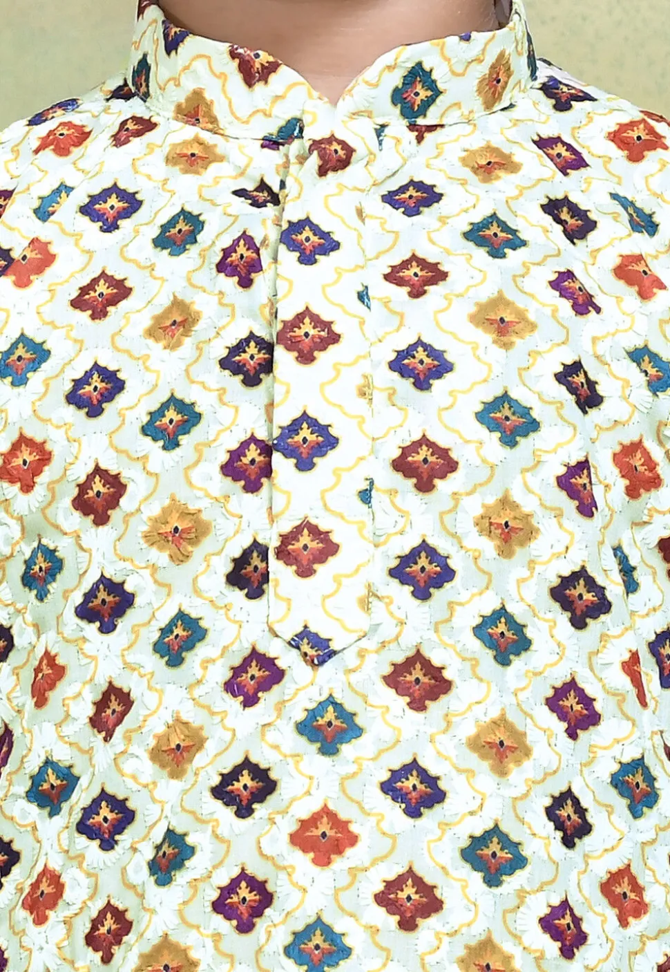 Digital Printed Cotton Kurta Set in White