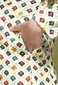 Digital Printed Cotton Kurta Set in White