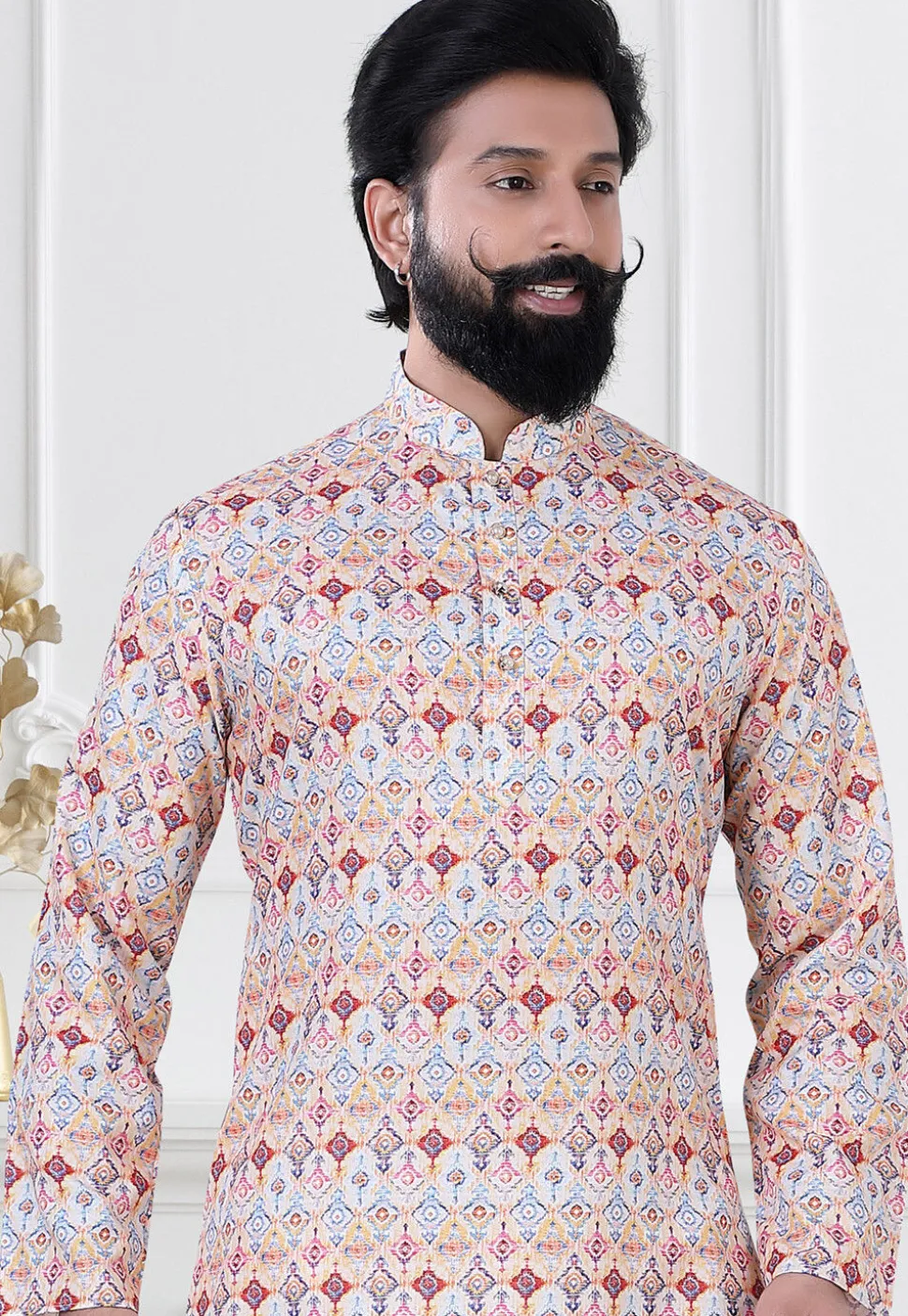 Digital Printed Cotton Kurta Set in Multicolor