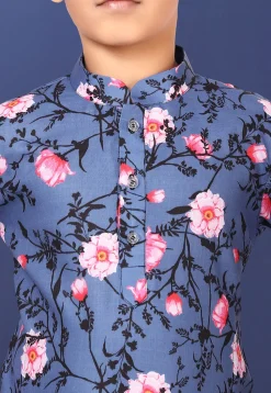 Digital Printed Cotton Kurta Set in Blue