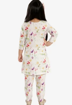 Digital Printed Cotton Linen Kurta Set in Off White