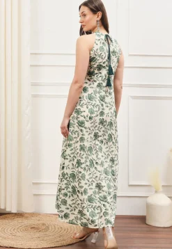 Digital Printed Cotton Maxi Dress in Cream